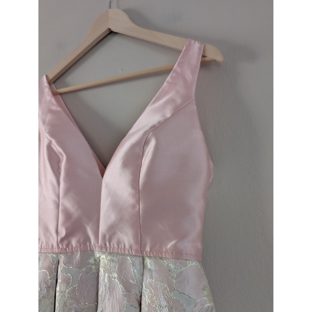 Blush Pink Gold Floral Jacquard High-Low Formal Gown Dress Womens M Wedding - Picture 11 of 16